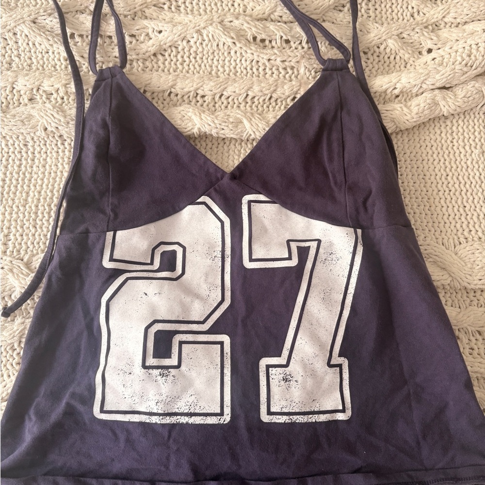 Navy Racerback Tank Top with White '27' Graphic